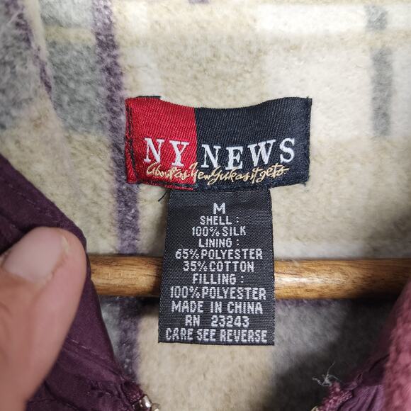 NY News Vest Women Medium Purple Silk Hooded Full Zip Fleece Lined Vtg Y2K - Picture 4 of 10